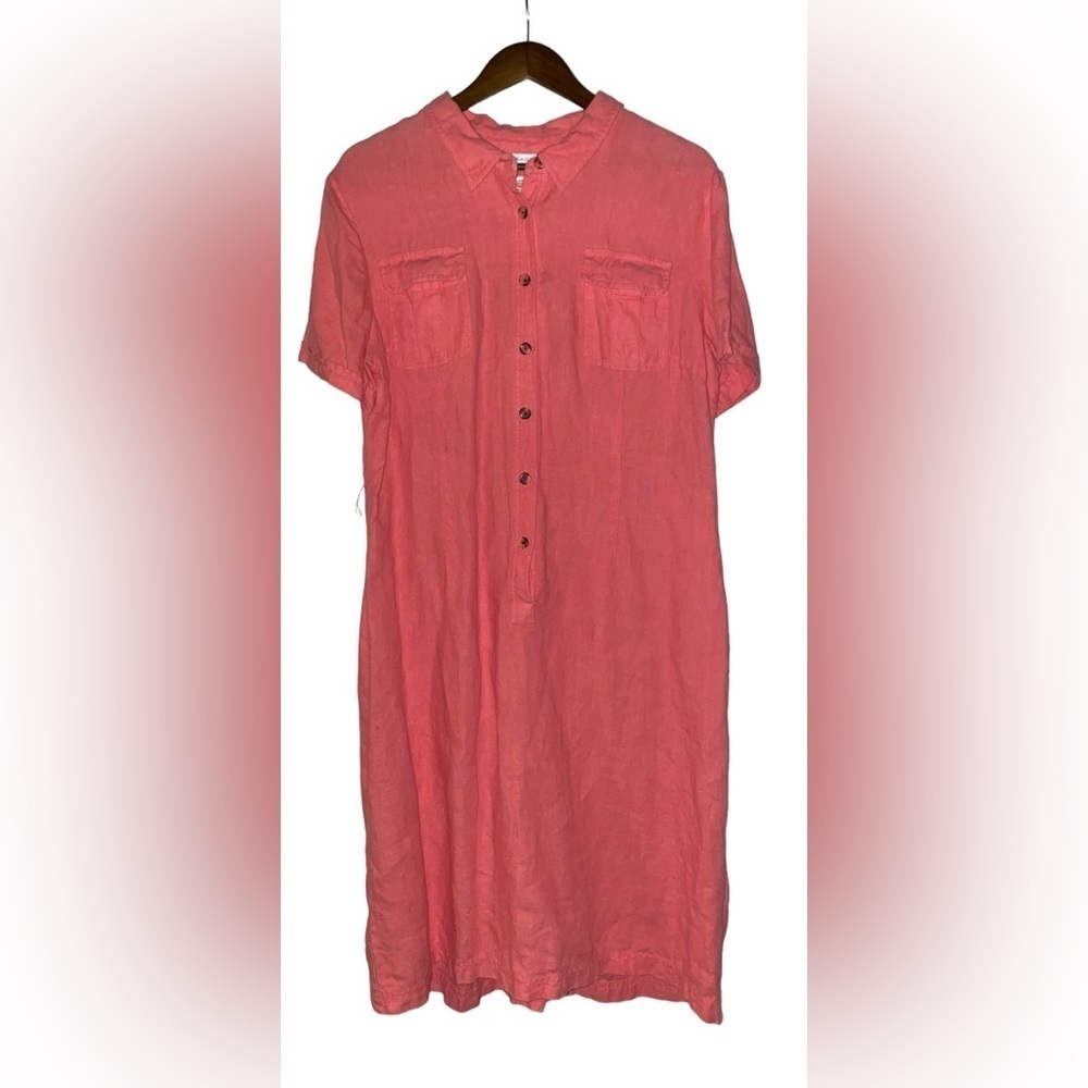 Talbot Irish Linen Pullover Short Sleeve Orange Mini Dress Women 16 Lagenlook